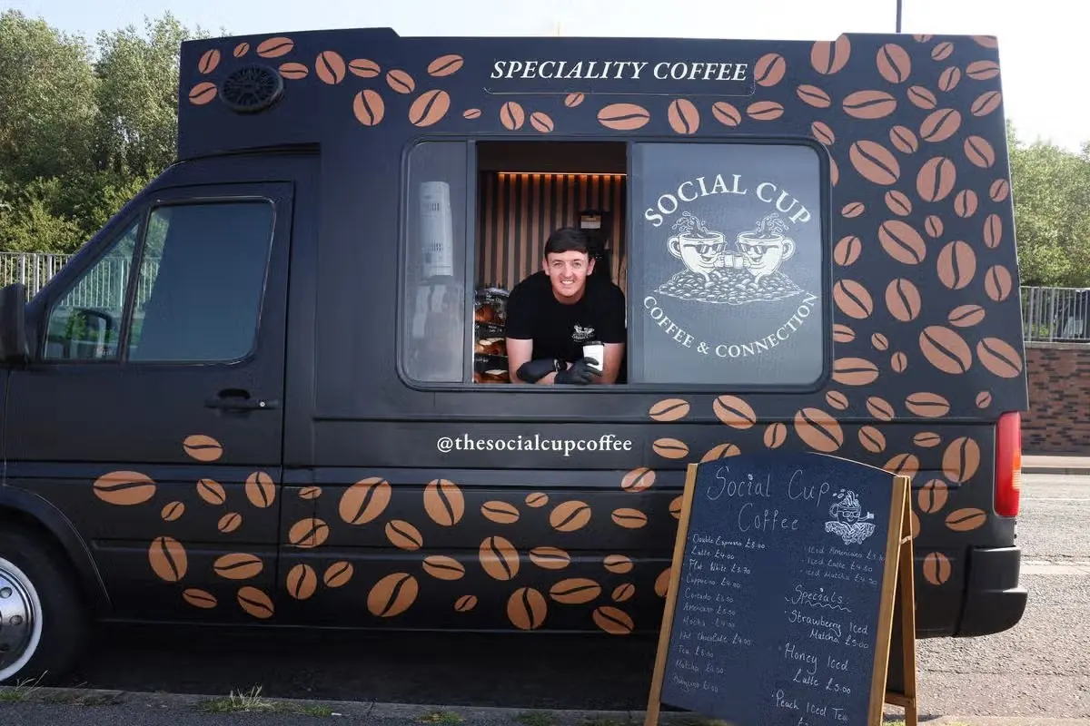 The Social Cup Coffee van, with Connor serving at the hatch